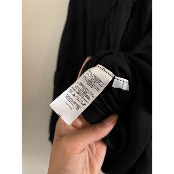 Loft Dress Women's 6 Black Short Puff Sleeves Tiered Shift Round Neck Flowy - Picture 7 of 7